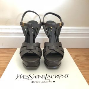 YSL Tribute 105 Leather Knot Platform Sandal